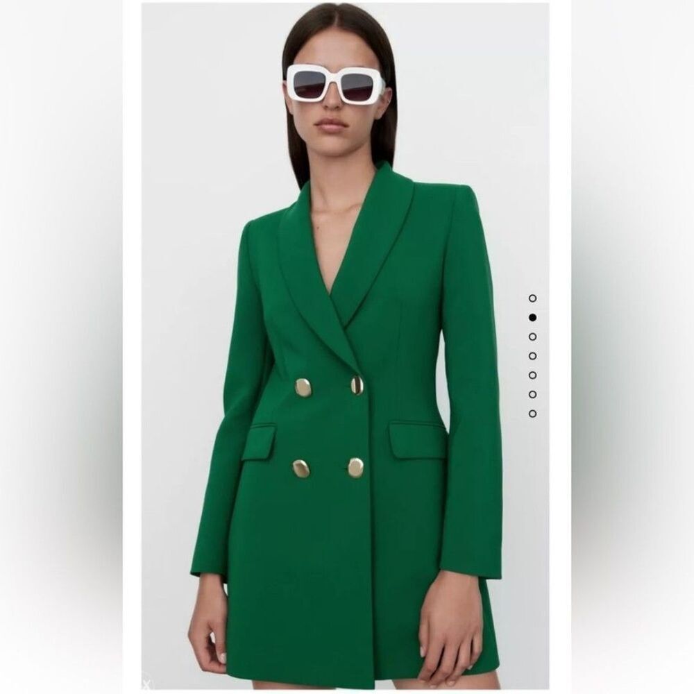NWT  WOMEN'S DOUBLE BREASTED LONG BLAZER DRESS Green SIZE XS